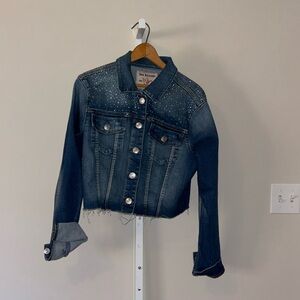 True Religion Cropped Embellished Jean Jacket